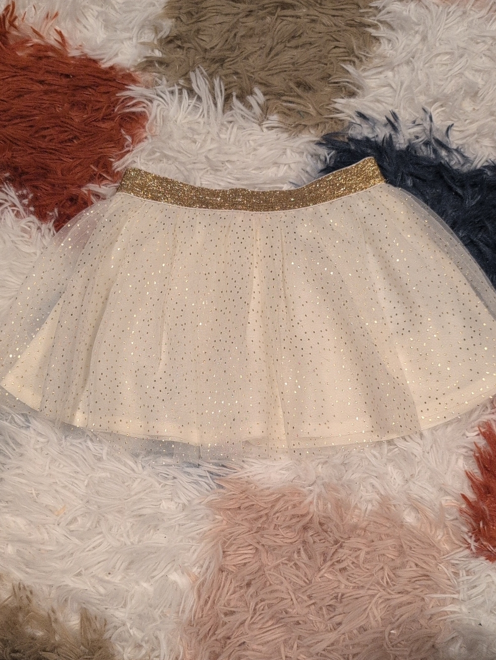 Holiday Time Cream Tulle Skirt with Gold Glitter Waistband